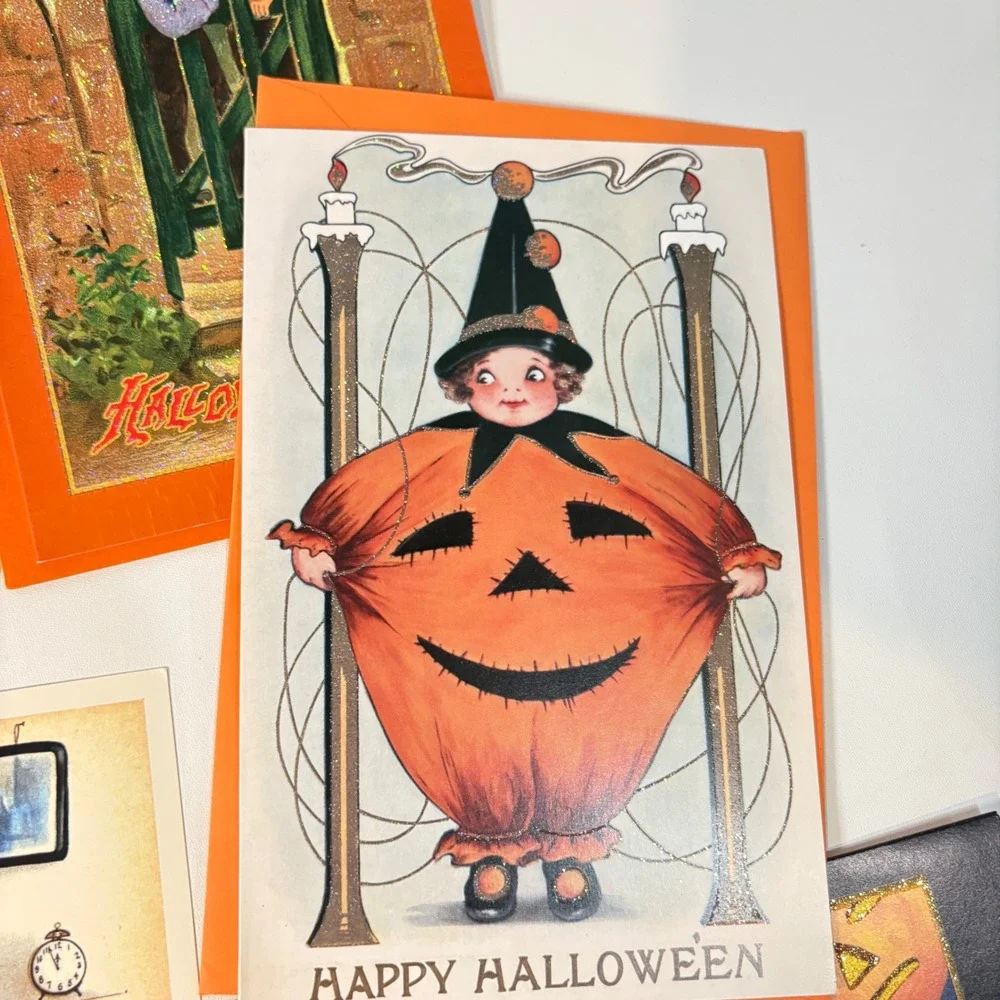 Vintage Halloween Greeting Card Postcard Lot Victorian Style Glitter 8pc